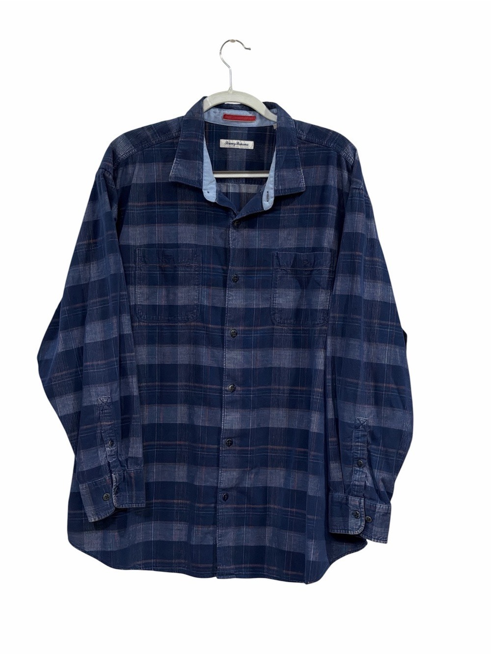 Tommy Bahama Navy and Light Blue Plaid Button-Down Shirt